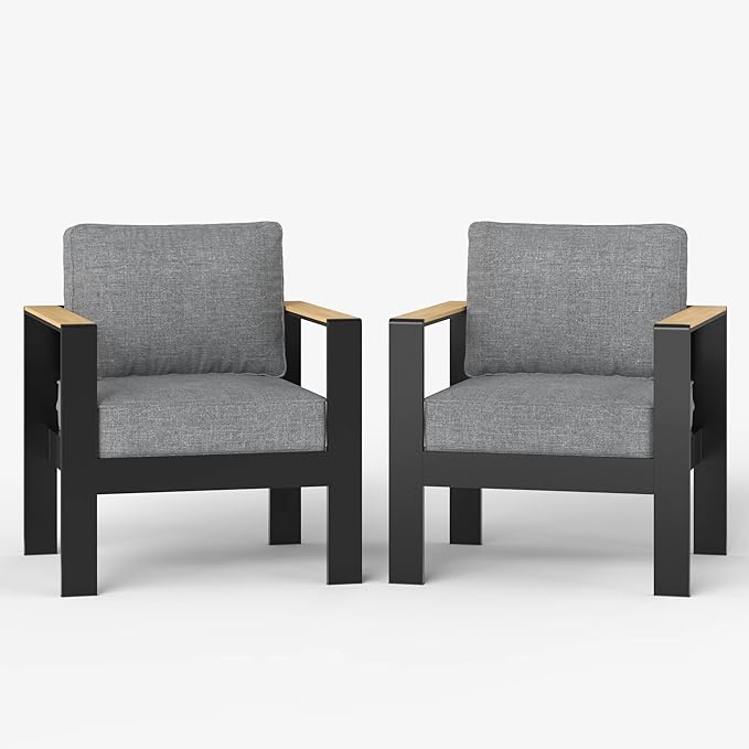 LayinSun Aluminum Outdoor Furniture Set 2 Chair, Outside Patio Deep Seating Conversation Set with Upgraded Washable Thick Cushion