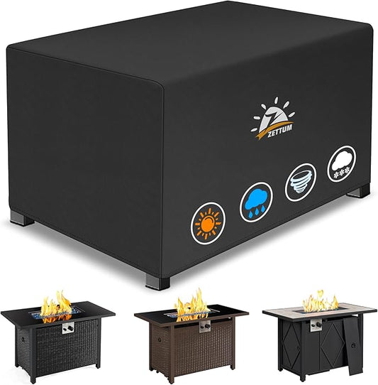 Zettum Fire Pit Cover Rectangular 52 Inch - Outdoor Fire Table Cover Rectangle Heavy Duty & Waterproof, 600D Patio Propane Gas Firepit Cover Rectangular Fade & Weather Resistant - 52 x 34 x 24 Inch