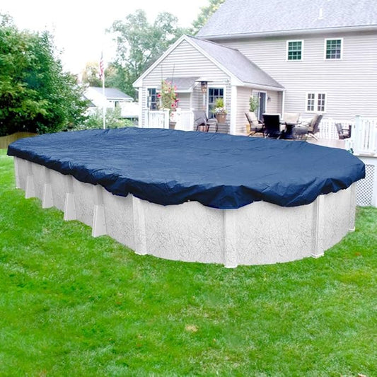 Robelle 10 x 15 ft Professional Blue Winter Oval Pool Cover for Above Ground Pools, 4 ft Overlap (14 x 19 ft Cover Size), Solid 12 x 12 Scrim, 3.7 oz/yd2, 15-Year Warranty, Style: 271015-4