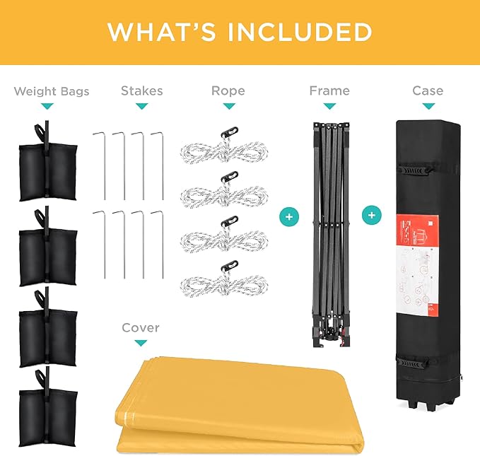 Best Choice Products 8x8ft 1-Person Setup Pop Up Canopy Tent Instant Portable Shelter w/ 1-Button Push, Case, 4 Weight Bags - Marigold