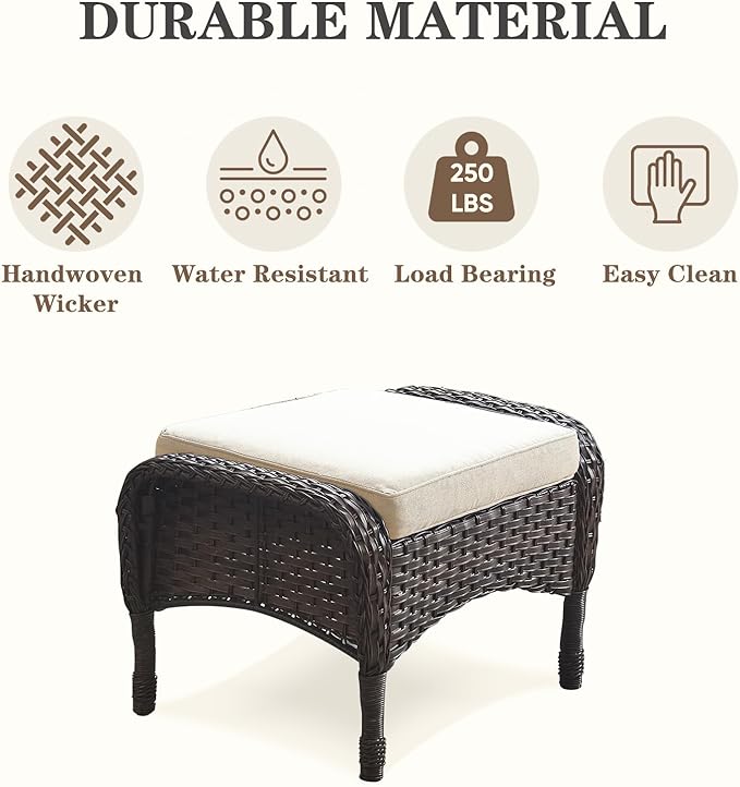 Belord Small Conversation Sets Patio Funiture - 5 Piece Outdoor Swivel Rocker Wicker Furniture Sets with Ottomans Side Table Perfect for Patio Deck Backyard, Brown Wicker Beige Cushion