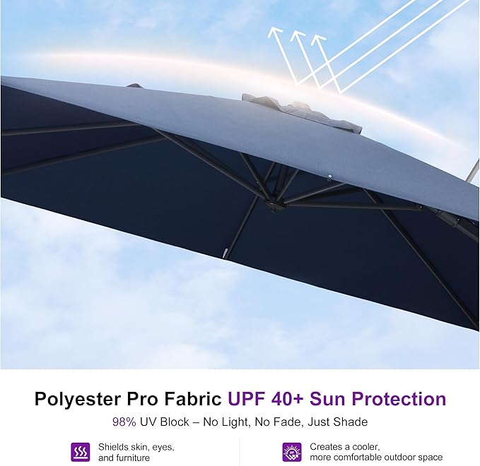 PURPLE LEAF 11.5' X 8' Left-right Tilting Outdoor Patio Umbrella Swivel Offset Cantilever Heavy Duty Rectangle Aluminum Umbrella with UV Resistant for Deck Pool Patio Backyard, Ocean Slate