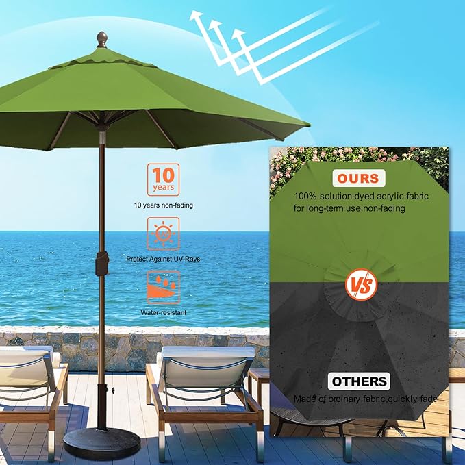 Eurmax USA 10-Year-Non-Fading 10Ft Market Umbrella Outdoor Patio Umbrella Table Umbrella with 8 Ribs,Hand Crank and Ventilation (Ginkgo)