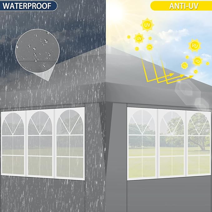 COBIZI Canopy Tent 10x10 Pop Up Outdoor Canopies with 4 Sidewalls Waterproof Commercial Instant Gazebo Tents for Party Patio Backyard with 4 Sandbags, 4 Stakes & 8 Ropes, Grey