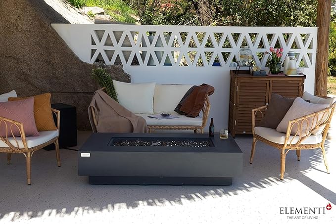 AMS Fireplace | Elementi Plus | Positano | Rectangular Dark Gray Concrete Natural Gas Fire Table Pit (Natural Gas)