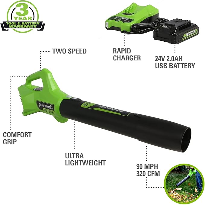 Greenworks 48V (24V x 2) All-in-One Cordless Combo - 20" Push Lawn Mower, 12" Trimmer, 320 CFM Blower & 500 Lumen Lantern