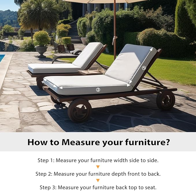 Sundale Outdoor Olefin Chaise Lounge Cushion, Water-Resistant Patio Lounge Chair Cushion, Thick Lounger Pad with 4 Straps Light Gray, 72 x 21 x 4 Inches