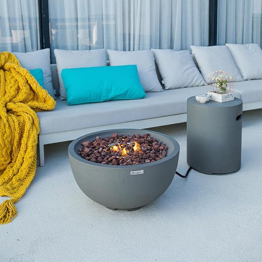 Nantucket Concrete Fire Pit 26" x 26" Outdoor Patio Firepit Includes Lava Rocks Modern Fire Pits & Outdoor Fireplaces for Garden, Deck, Indoor & Outdoor Heating