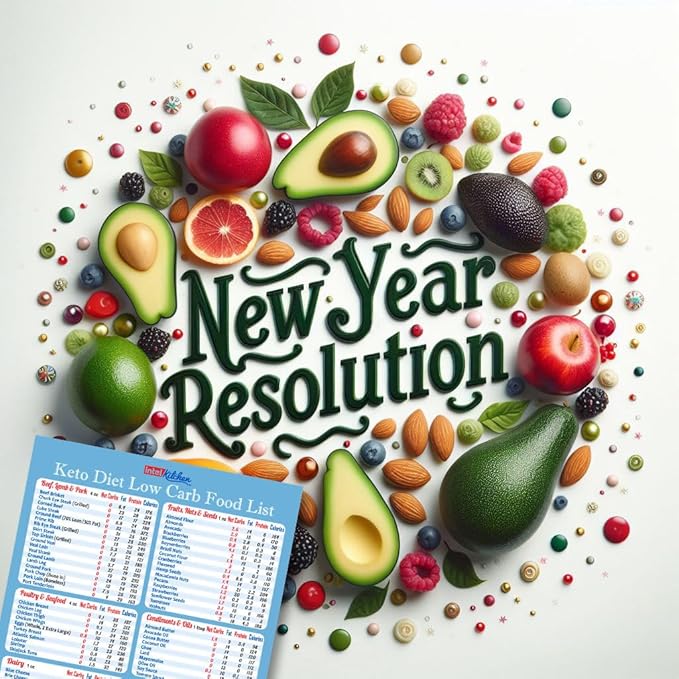 New Year Resolution Keto Diet Top 100 Low Carb Foods All-in-One Magnet 8"x11” Grocery List USDA Accurate Net Carbs Calories Counter Diabetes Weight Loss Cheat Sheet Chart Diabetic Cookbook Guide Gift