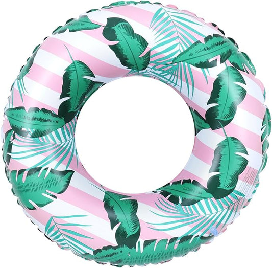 Pool Float for Swimming Pool, Inflatable Swim Tube Floaties for Teens Adults Tropical Leaf Printed Swim Ring Pool Party Decoration