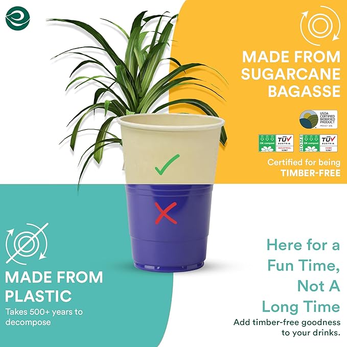 ECO SOUL 100% Compostable Plant-Based Hot Cups | 8oz | Disposable Bagasse Paper Cups | Eco-friendly Cups | Sturdy, Microwave & Oven Safe (200, 8oz)