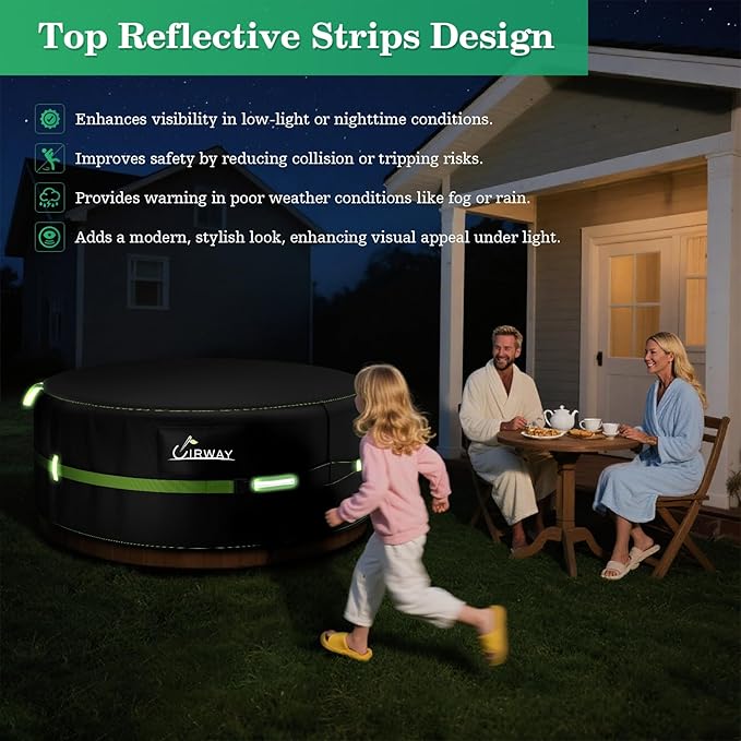 Uirway 600D Round Hot Tub Cover 79 x 28 Inch [2025 Upgraded Heavy Duty Fabric] Outdoor Waterproof Full Coverage Hot Tub Winer Covers, New Super Windproof Straps, Fits Most 6 Person Inflatable Hot Tubs