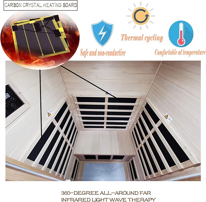 Red Cedar Sauna 1 Person Low EMF Far Infrared Saunas for Home, 1350 watt Indoor Personal Sauna Room with Door Heating Panels, Clothing Hanging Rod, Blue-Tooth Speakers, LED Reading Lamp
