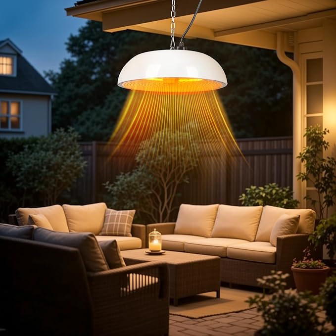 Infrared Electric Patio Heater, 1500W Outdoor Heaters for Patio with Overheat Protection,1500W Hanging Ceiling Mounted Infrared Patio Heater with IP55,Cord-Free Design (white)