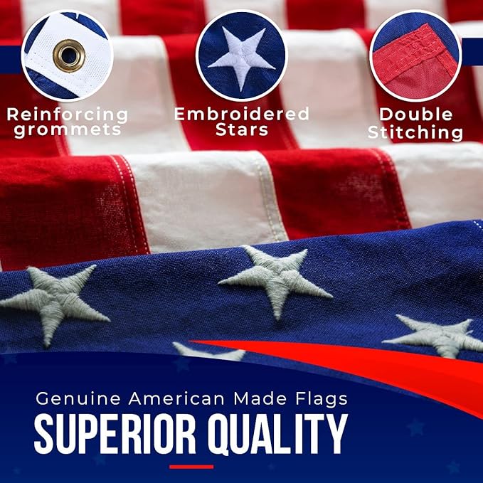 American Flag | American Flags for Outside 8X12 |100% Made in USA Flag - Premium US Flag 8X12 Heavy Duty Outdoor with Embroidered Stars and Sewn Stripes.