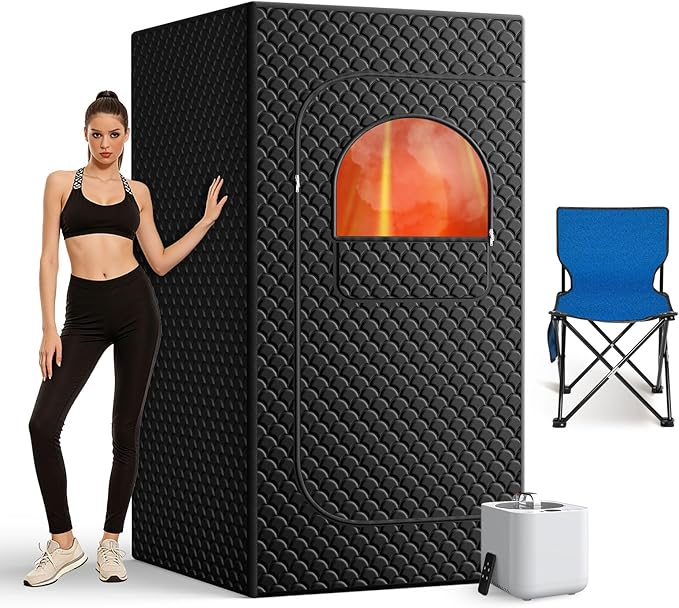 Portable Sauna Box for Home, Personal SPA Steam Sauna with 10 Min Fast Heating & 9 Levels Heat, Warm Sauna Tent with 3L/1200W Steamer, Folding Chair, Remote Control for Body Relaxation,32" x 32" x 71"