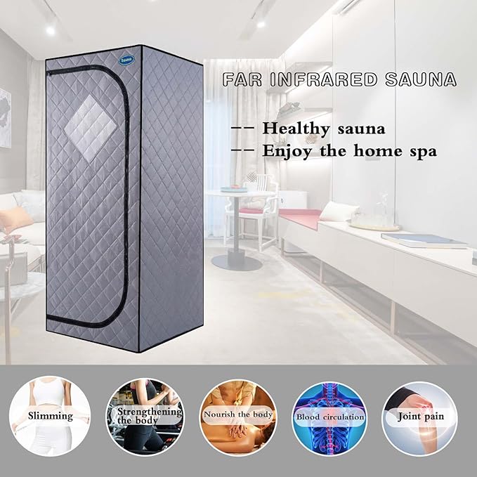 Person Steam Sauna for Men, Portable Sauna Tent for Women, 29.1"W Full Body Foldable Saunas Box with Infrared Panels, Heating Foot Pad, Folding Chair, for Home Apartment Spa Outdoor, Cement Grey