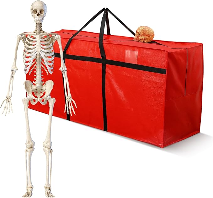 Windyun 4 Pack 168 Gallon Extra Large Storage Bags XXL Moving Bags with Zipper Handles Heavy Duty Jumbo Big Tote Box for Christmas Tree Storage 4, 5, 7.5, 9, 10, 12 ft Skeleton College Dorm(Red)