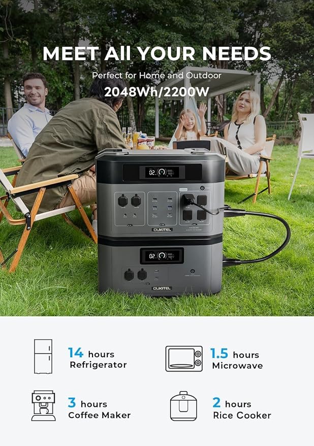 Portable Solar Generator 2048Wh Extra Lifepo4 Expansion Battery, FFPOWER B2000 AC MC4 Car Cables for OUKITEL BP2000 Power Station, Off-Grid for Power Outage Home Emergency Backup RV Essentials Camping