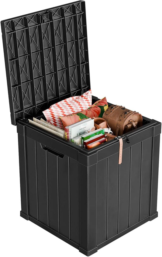 50 Gallon Resin Deck Box, Lockable Outdoor Storage Box for Patio Cushions Storage Furniture,Garden Tools, Pool Supplies, Weatherproof and UV Resistant（Black）