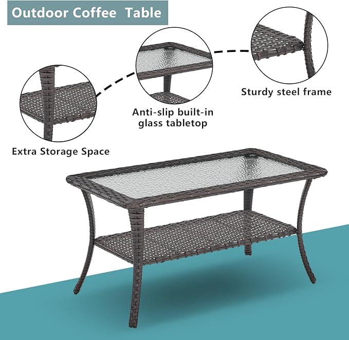 Rilyson Wicker Outdoor Patio Furniture Set - 6 Piece Patio Conversation Sets with Swivel Rocker Chairs, Ottomans, Sofa and Table, 6 inch Cushions, Deep Seating, for Porch Deck Brown/Grey