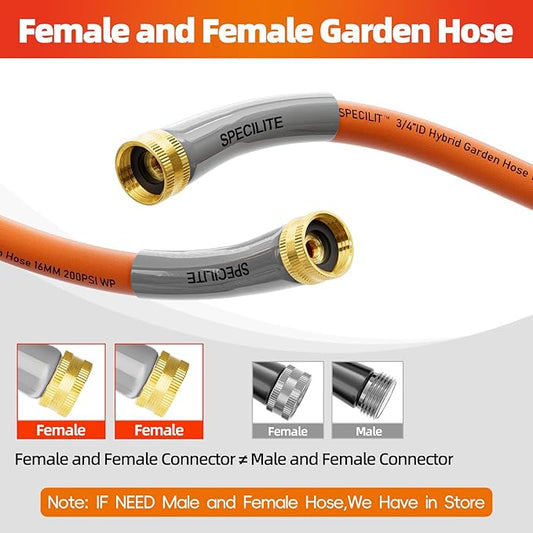 SPECILITE Garden Water Hose 15 ft x 3/4 in with Female to Female Connector, Small Leader Hose for Hose Reel, Heavy Duty, Flexible & Lightweight, Water Pipe, Outdoor Water Hose Extension Adapter