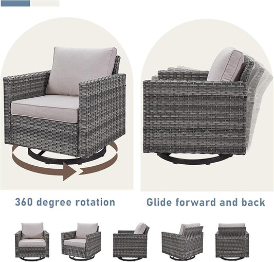 Luxury Outdoor Swivel Rocker Patio Chairs Set of 2, Swivel Patio Chairs for Porch, Yard, Deck, Poolside, Grey/Beige