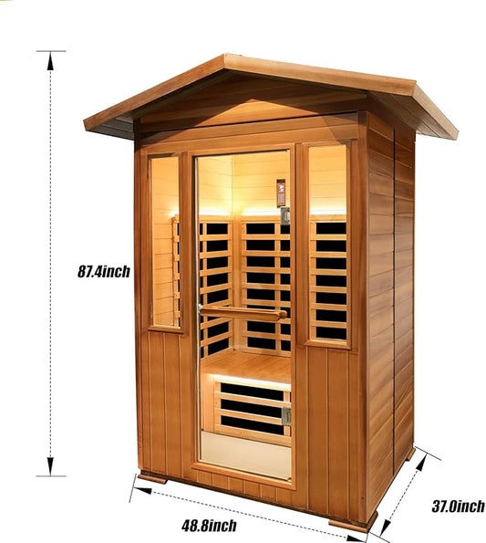 Outdoor Sauna 2 Person Sauna Infrared Sauna 2-Person for Home 1800w Outdoor Saunas for Home Canadian Hemlock and Red Cedar Wood Sauna Outdoor Two Person Far Infrared Sauna Low EMF for Backyard