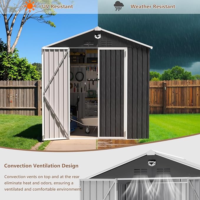 8x6 FT Outdoor Storage Shed, Metal Sheds & Outdoor Storage, Waterproof Sheds with Lockable Doors for Backyard (No Window)