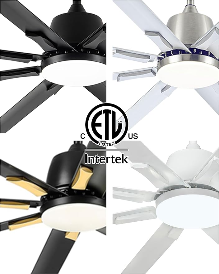 72 Inch Ceiling Fan with Light,Industrial Ceiling Fan with 8 Black Aluminium Blades,Smart Fan Compatible with Alexa,Garage Outdoor Indoor Fan for Patio and Living Room