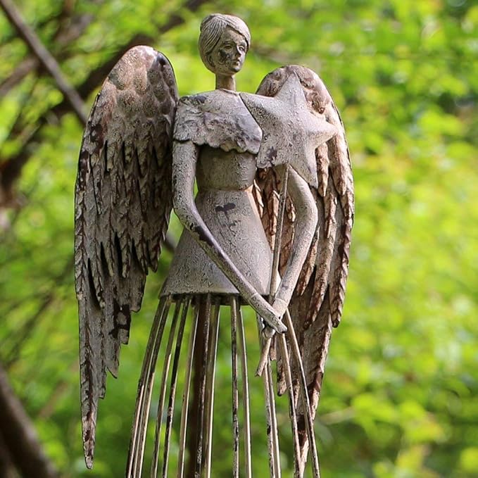 K KILIPES Metal Angel Garden Statue, Antique Angel Sculpture Indoor Outdoor Decorations for Home, Yard, Patio, Porch Valentine's's Day Sympathy Memorial Gifts