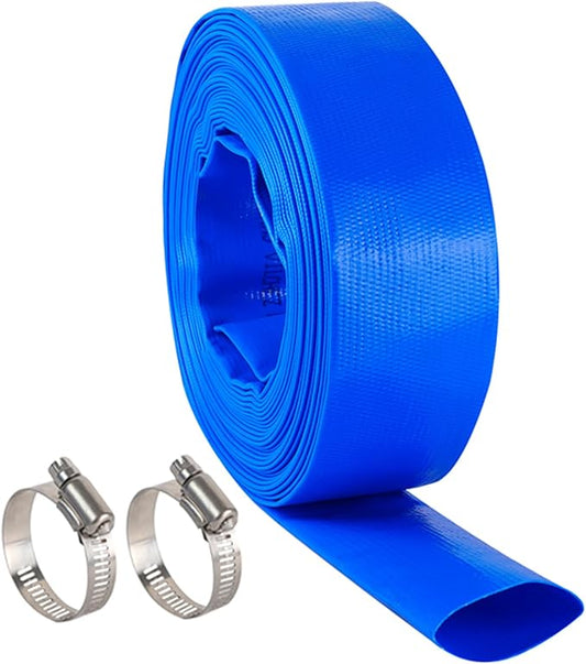 3" x 25 FT Pool Backwash Hose, Blue Heavy Duty Reinforced PVC Lay Flat Water Discharge Hose for Swimming Pool Filter Pump,with 2 Clamp