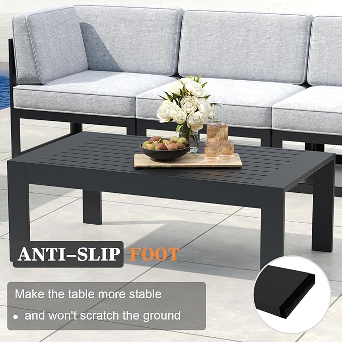 6 Pieces Aluminum Patio Furniture Set with Coffee Table, Metal Outdoor Conversation Sofa Set with Seating Cushions