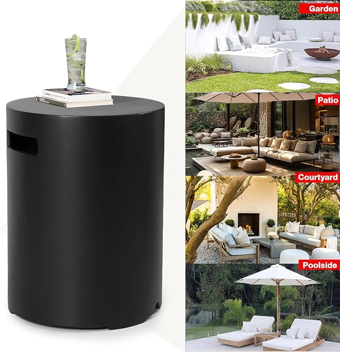 Propane Tank Cover, Propane Tank Storage Hideaway Table for Gas Fire Pits, 16 X 20inch Gas Tank Holder Storage Side Table for 20 Pound Tank Cover, Round Tank Holder- Black