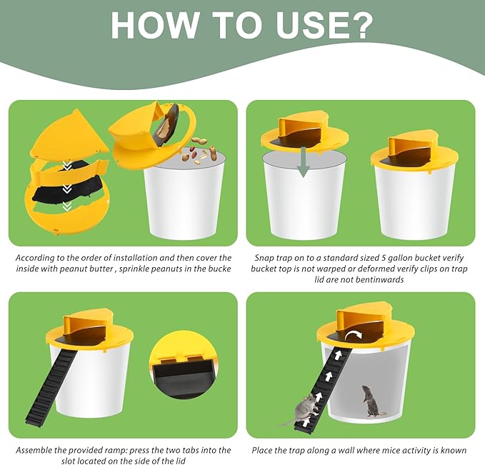 Mouse Trap Bucket- 5 Gallon Bucket Lid Mouse Rat Trap - Automatic Reset Flip and Slide Mouse Trap - Humane Mouse Rat Traps for Indoor Outdoor Use - Reusable (3PACKS)