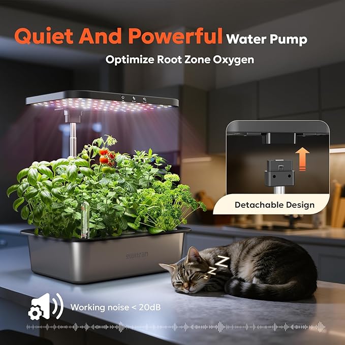 owltron Smart Hydroponics Growing System Kit,15 Pods Indoor Herb Garden with 36W LED Grow Light & APP Control, Planting Height Up to 30", Quiet Water Pump, Stainless Steel - Ideal Gift for All Ages