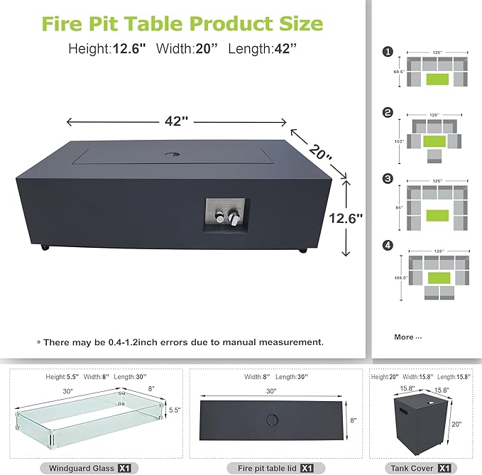 Outdoor Fire Pit Table Propane Gas Fire pits &Outdoor Fireplaces 42″ Rectangular Firepit Table, 50,000 BTU Fire Table for Patio Set (Black)