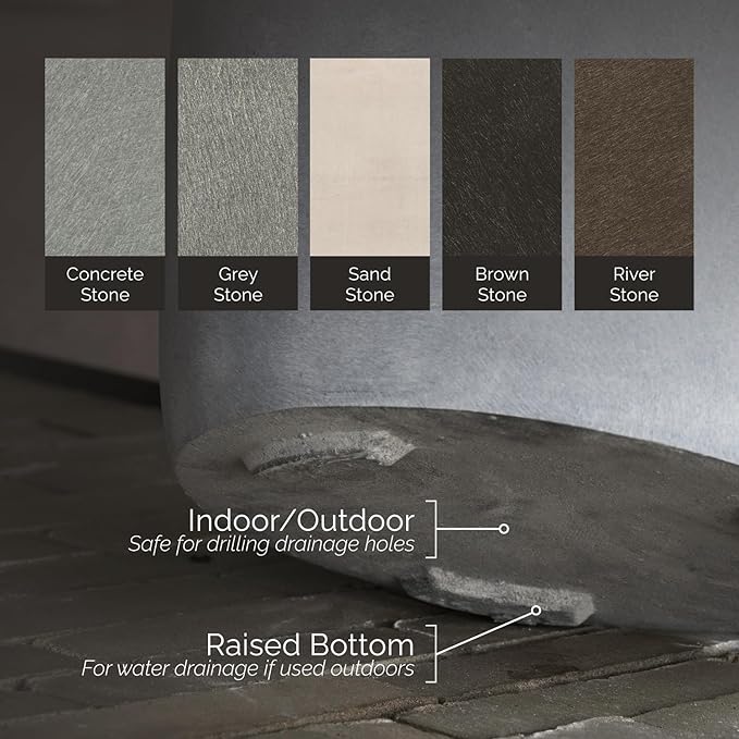 Mondo Large Planter – River Stone Finish – Fiberglass Indoor/Outdoor and Weather-Resistant Round Planter (33" D x 30.7" H Exterior, 31.5" D x 30.7" H Interior)