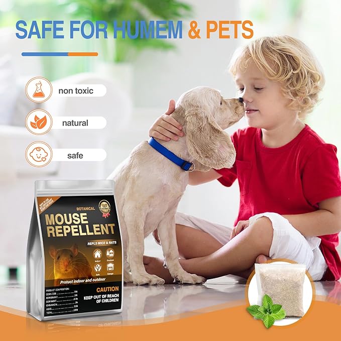 Mouse Repellent Pouches,24 Pack Natural Rodent Repellent for Indoor Use - Keeping Mice Out of Home, Car, Garage & Attic, Safe for Humans and Pets