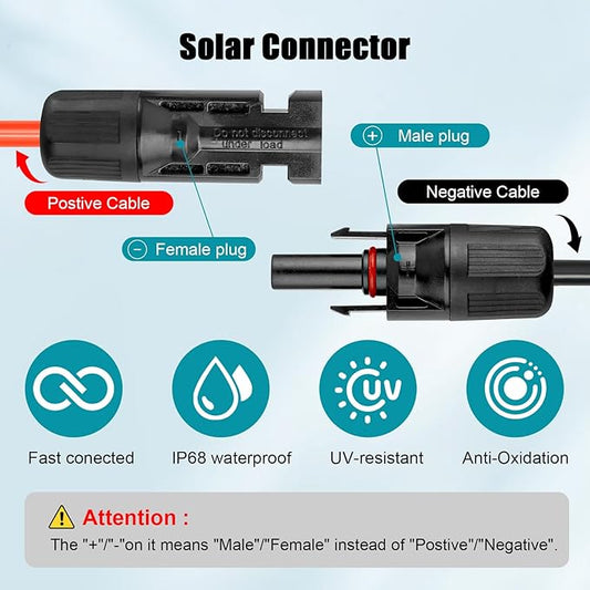 12 AWG Solar Extension Cable 100FT Black + 100FT Red, 12 Gauge Solar Panel Wire Male to Female Tinned Copper Wire for Solar Panel, Automotive, RV, Boat, Outdoors