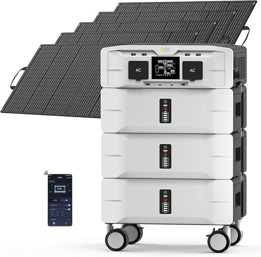 IEE SP5000 7680Wh Solar Power Station, 5000W(9000 Peak) AC Output, 120V/240V Split Phase LFP Battery with 5x100W Solar Panels, 1.6h Fast Charge Portable Power Generator for Home Backup, Emergency, RV