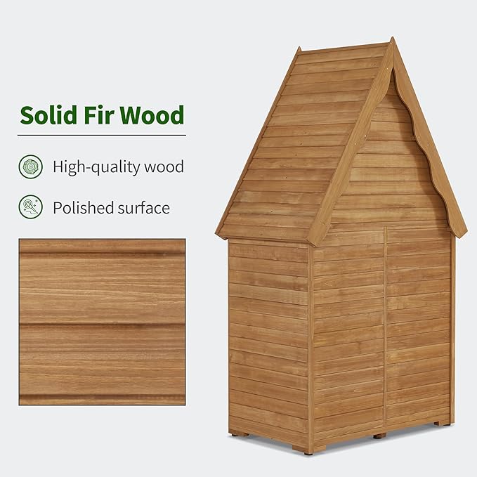 MCombo Large Outdoor Storage Cabinet with 6 Shelves (3.9 x 2.3 x 6.8 ft), Tall Storage shed, Wood Garden Tool Shed for Yard Patio Lawn, 1955