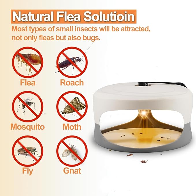 Flea Traps for Inside Your Home, 2 Packs Flea Trap for Home & Garage with 6 Sticky Disc 6 Bulbs 2 Electric Wires Bed Bug with Light for Indoor Safe to Pets