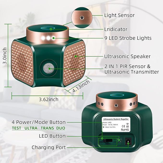 2026 New Mouse Repellent Ultrasonic Plug in Electronic Repellent Devices Control for Rodent Rat Mice Mouse Squirrel Bat 3 IN1 Rodent Repeller Indoor for House Garage Basement Attic