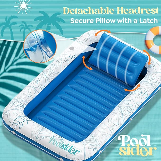 Premium Inflatable Tanning Pool Lounger | Large Inflatable Tanning Bed for Adults - 4 in 1 Multipurpose Suntan Tub | Pool Floats Adults, Inflatable Pool Float | Tanning Float - Sunbathing Pool Raft