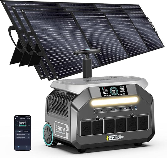 IEE 3200W Solar Generator P3200 with 3 * 200W Panel, 2048Wh Portable Power Station, 1800W AC Charging & 1000W Solar Charging, LFP Battery, 14 Output Ports, APP Control, for Home Backup, Camping, RV