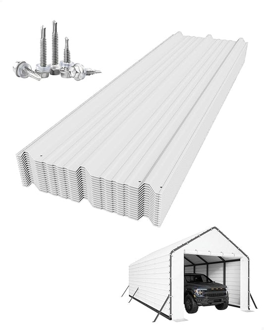 GarveeLife Roofing Panels for Metal Carport 13x26 ft, 13x21 ft, 13x16 ft, Heavy Duty Metal Carport Kits, 27 Ga. Galvanized Steel Ribbed Panels, 64.17 in x 19.68 in, 16 Pcs, White
