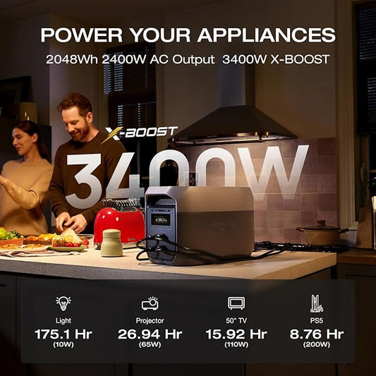 EF ECOFLOW Portable Power Station DELTA 3 MAX with 500W Alternator Charger, 3400W X-Boost Output, Ultra-Fast 0-80% Charging in 1.13 Hr, Home Backup & RV Camping