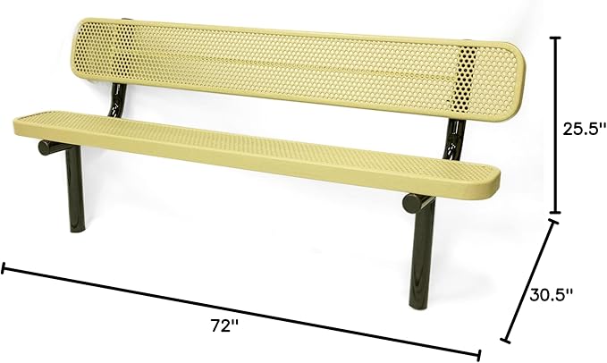 COATEDOUTDOORFURNITURE Coated Outdoor Furniture Heavy-Duty Outdoor Bench Thermoplastic Coated, Punched Steel, Commercial-Grade Seating, Made in America (Inground with Back, 6 Ft, Textured Sandstone)