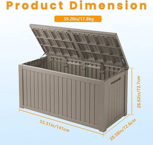 Outdoor Storage Box Waterproof, 200 Gallon Lockable Resin Large Deck Box, Patio Storage Bin for Pool Accessories Cushion Furniture, Garden Tools, UV-Resistant Outside Delivery, Grey